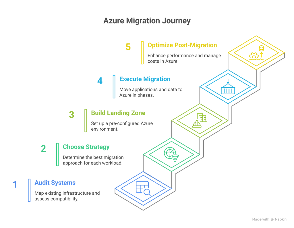 a snapshot of the steps to be taken while managing azure cloud migration
